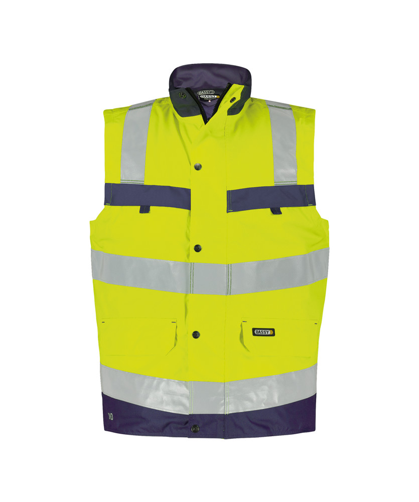 Hogezichtbaarheidsbodywarmer - FLUOGEEL/MARINEBLAUW
