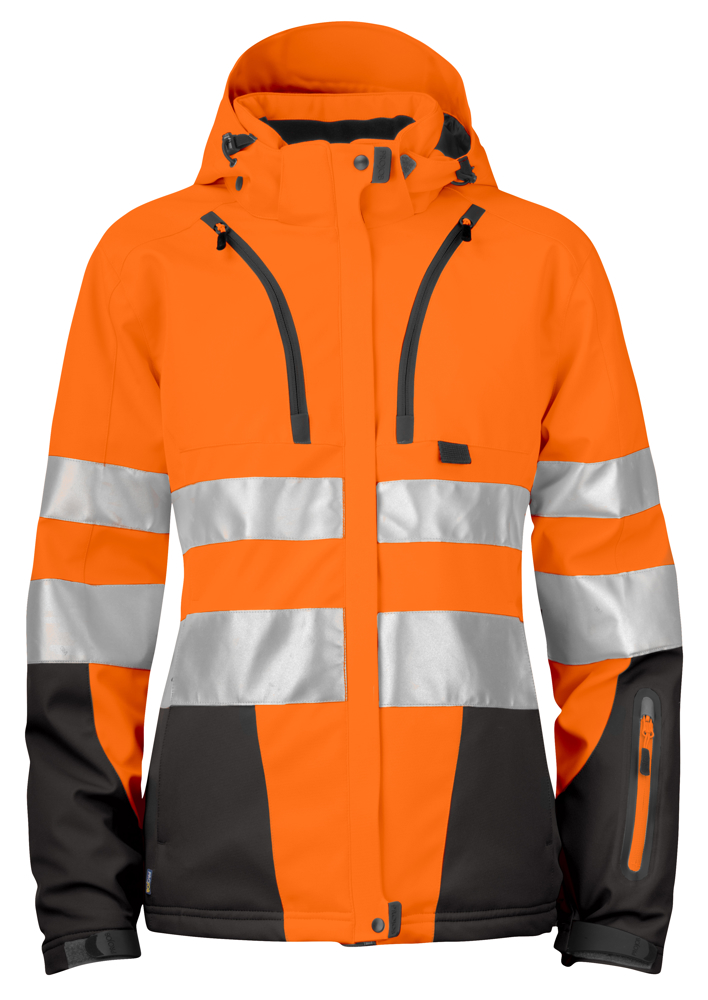 6424 GEVOERDE SIGNALISATIESOFTSHELL EN ISO 20471 KLASSE 3 DAMES - Oranje/Zwart