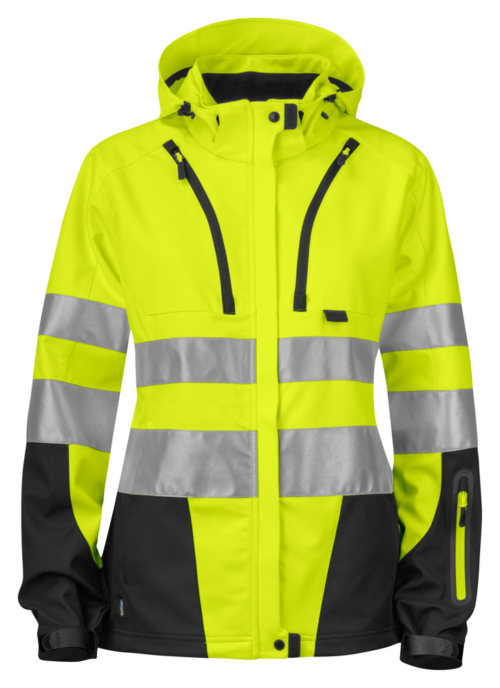 6423 ONGEVOERDE SIGNALISATIE SOFTSHELL EN ISO 20471 KLASSE 3 DAMES - GEEL/ZWART