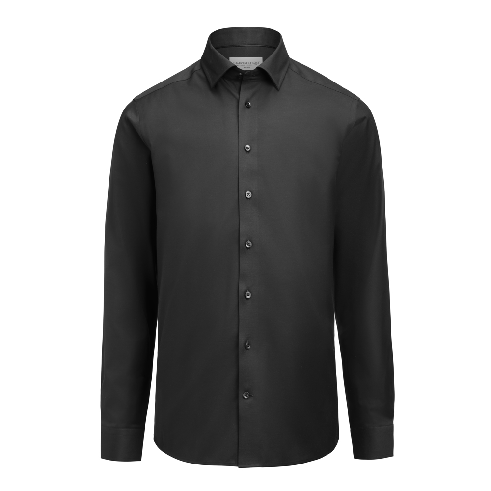 GB 02 Twill Stretch Hemd Regular Fit Heren - Zwart