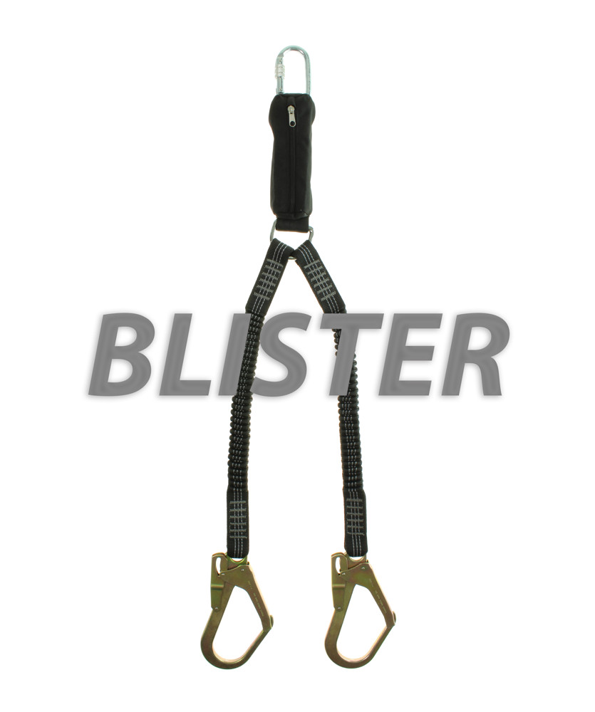 Elastische vanglijn met valdemper + 2x steigerhaak en 1x musketon met schroefsluiting - blisterverpakking (ELVDDW2AH20.BL)