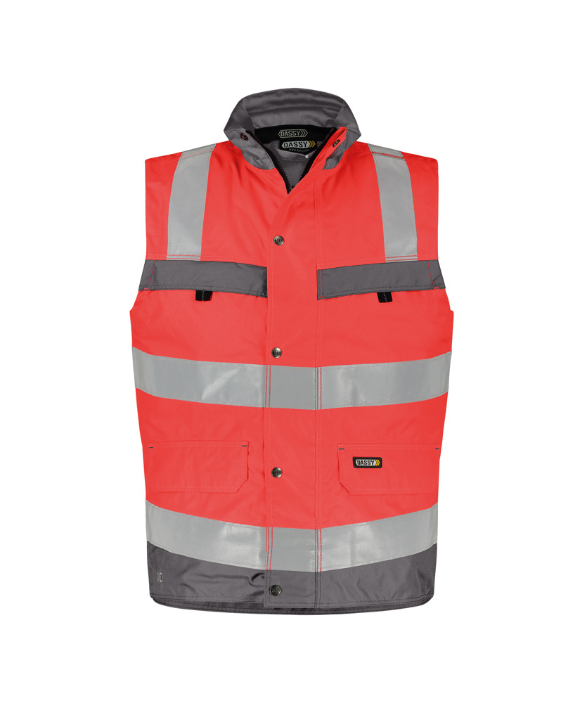 Hogezichtbaarheidsbodywarmer - FLUOROOD/CEMENTGRIJS
